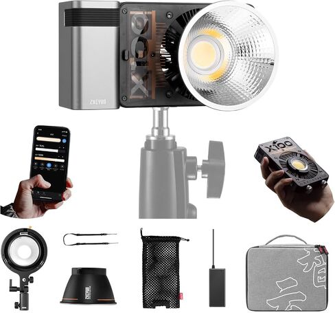 Zhiyun Molus X100 Pro 100W Led Video Studio Light 2700K~6500K w/Handle Battery, ZY to Bowens Mount Adapter,ZY Softbox, Bluetooth Mesh App Control for YouTube Live Streaming, Outdoor Video Shooting in Kuwait