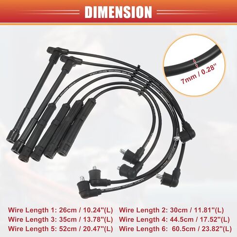 ACROPIX Car Spark Plug Coil Wires الإشعال لفائف تسخير كابل 7 مم مناسب لنيسان فرونتير 1998-2000 Xterra 2000 3.3L No.224500W025/224404S125 - حزمة من 6 in Saudi Arabia
