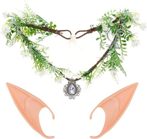 مجموعة عصابات رأس الزهور والأذنين الخيالية، أزياء حفلات الهالوين إكليل الشعر للنساء والفتيات، مجموعة تاج الزهور in Kuwait