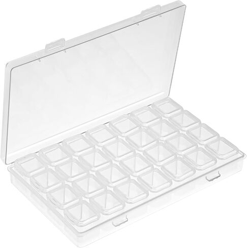 28 PCS Nail Charm Storage, Organizer Bead Storage Containers Mini Clear Boxes with Hinged Lid Bead Box Organizer Plastic Storage Cases Large Rectangle Organizing Box for Jewelry Making Craft Supplies in Saudi Arabia