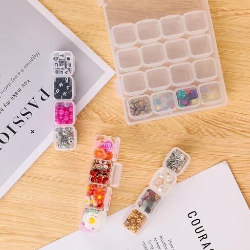 28 PCS Nail Charm Storage, Organizer Bead Storage Containers Mini Clear Boxes with Hinged Lid Bead Box Organizer Plastic Storage Cases Large Rectangle Organizing Box for Jewelry Making Craft Supplies in Saudi Arabia