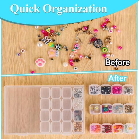 28 PCS Nail Charm Storage, Organizer Bead Storage Containers Mini Clear Boxes with Hinged Lid Bead Box Organizer Plastic Storage Cases Large Rectangle Organizing Box for Jewelry Making Craft Supplies in Saudi Arabia