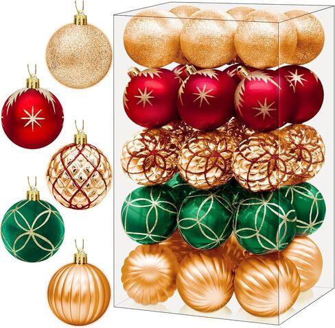 DeckTheHalls Christmas Ornaments, 30 Pcs 2.5 Inch Christmas Decoration Balls for Xmas Tree Hanging, Shatterproof Christmas Ball Ornaments for Festival Home Party Decors, (Red & Gold) in Saudi Arabia
