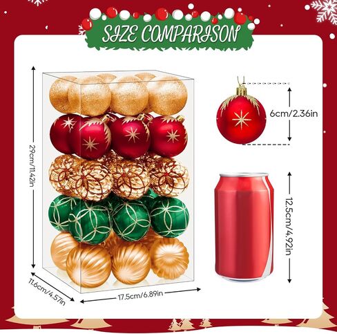 DeckTheHalls Christmas Ornaments, 30 Pcs 2.5 Inch Christmas Decoration Balls for Xmas Tree Hanging, Shatterproof Christmas Ball Ornaments for Festival Home Party Decors, (Red & Gold) in Saudi Arabia