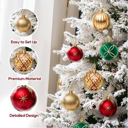 DeckTheHalls Christmas Ornaments, 30 Pcs 2.5 Inch Christmas Decoration Balls for Xmas Tree Hanging, Shatterproof Christmas Ball Ornaments for Festival Home Party Decors, (Red & Gold) in Saudi Arabia