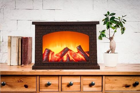 YAKii 12 "H مدفأة فانوس 6 مصابيح LED فائقة السطوع تعمل بالبطارية لمدة 6 ساعات، ديكور بلاستيكي معلق للجلوس للاستخدام الداخلي والخارجي، ديكور يوم عيد الميلاد مصقول بالنحاس العتيق. in Kuwait