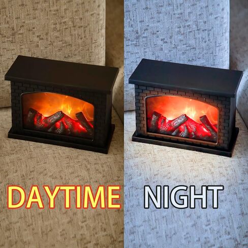 YAKii 12 "H مدفأة فانوس 6 مصابيح LED فائقة السطوع تعمل بالبطارية لمدة 6 ساعات، ديكور بلاستيكي معلق للجلوس للاستخدام الداخلي والخارجي، ديكور يوم عيد الميلاد مصقول بالنحاس العتيق. in Kuwait