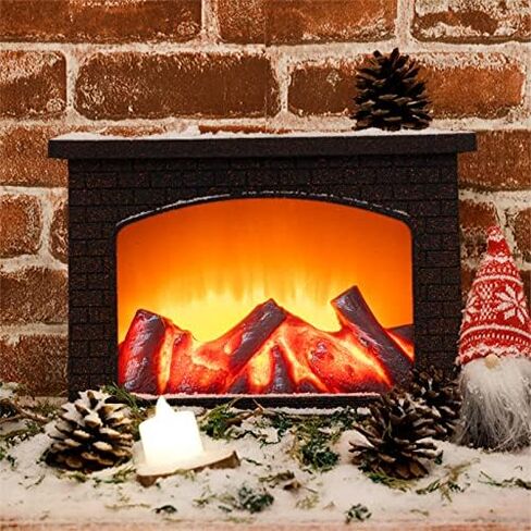 YAKii 12 "H مدفأة فانوس 6 مصابيح LED فائقة السطوع تعمل بالبطارية لمدة 6 ساعات، ديكور بلاستيكي معلق للجلوس للاستخدام الداخلي والخارجي، ديكور يوم عيد الميلاد مصقول بالنحاس العتيق. in Kuwait