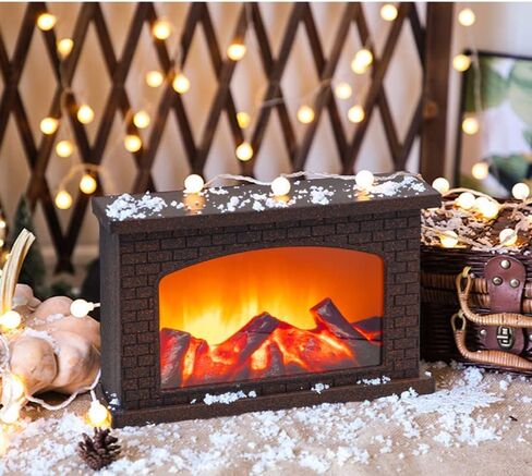 YAKii 12 "H مدفأة فانوس 6 مصابيح LED فائقة السطوع تعمل بالبطارية لمدة 6 ساعات، ديكور بلاستيكي معلق للجلوس للاستخدام الداخلي والخارجي، ديكور يوم عيد الميلاد مصقول بالنحاس العتيق. in Kuwait