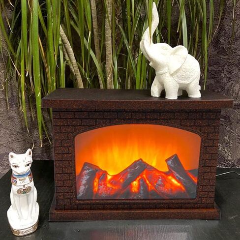 YAKii 12 "H مدفأة فانوس 6 مصابيح LED فائقة السطوع تعمل بالبطارية لمدة 6 ساعات، ديكور بلاستيكي معلق للجلوس للاستخدام الداخلي والخارجي، ديكور يوم عيد الميلاد مصقول بالنحاس العتيق. in Kuwait