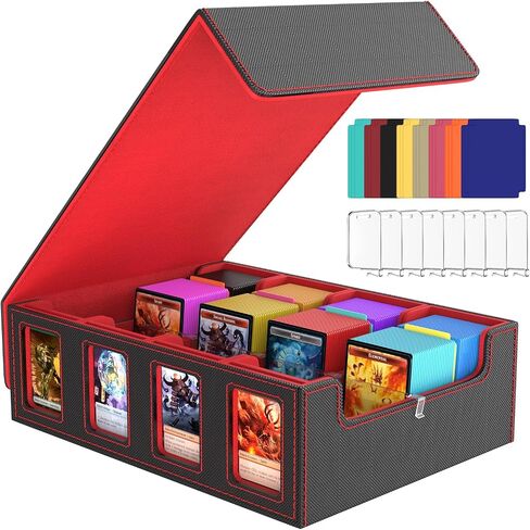BORISI MTG Deck Box, 3000+ Commander Deck Box with 8 Card Supports & 24 Dividers, Leather Trading Card Storage Box/Case, Card Deck Box with Windows Mtg Card Storage for Magic Game Cards in Saudi Arabia