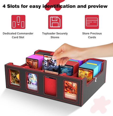 BORISI MTG Deck Box, 3000+ Commander Deck Box with 8 Card Supports & 24 Dividers, Leather Trading Card Storage Box/Case, Card Deck Box with Windows Mtg Card Storage for Magic Game Cards in Saudi Arabia