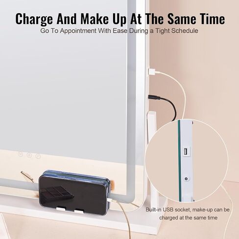 VEVOR Lighted Makeup Mirror, Three Color Lighting Modes Hollywood Vanity Mirror, Makeup LED Mirror with Lights, and 5X Magnification,USB Port, Smart Touch Control, 360°Rotation (21.7x17.7 in, White) in Saudi Arabia