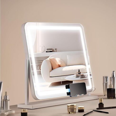 VEVOR Lighted Makeup Mirror, Three Color Lighting Modes Hollywood Vanity Mirror, Makeup LED Mirror with Lights, and 5X Magnification,USB Port, Smart Touch Control, 360°Rotation (21.7x17.7 in, White) in Saudi Arabia