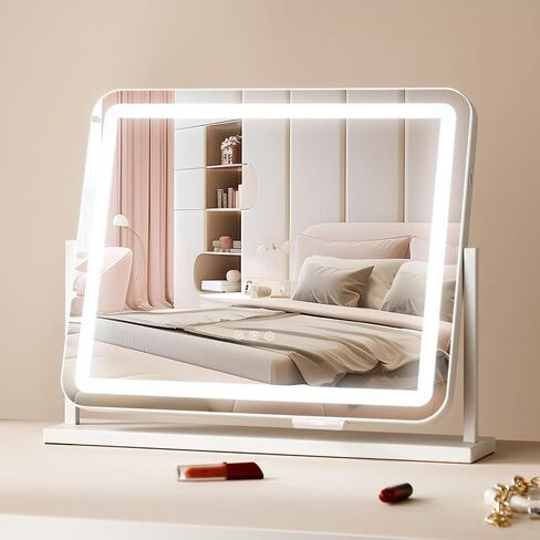 VEVOR Lighted Makeup Mirror, Three Color Lighting Modes Hollywood Vanity Mirror, Makeup LED Mirror with Lights, and 5X Magnification,USB Port, Smart Touch Control, 360°Rotation (21.7x17.7 in, White) in Saudi Arabia