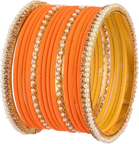 Efulgenz Indian Bridal Bangles Set Faux Pearl Beaded Rhinestone Traditional Crystal CZ with Plain Matte Finish Metal Bangles Bracelet Wedding Jewelry Fashion Costume Accessories for Women in Saudi Arabia