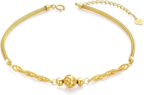 18K Gold Bracelets for Women, Dainty Yellow Gold Phoenix Tail chain Bead Ball bracelet, Durable Mesh Link Chain Design Women Gold Jewelry Gift 6"-8" in Saudi Arabia