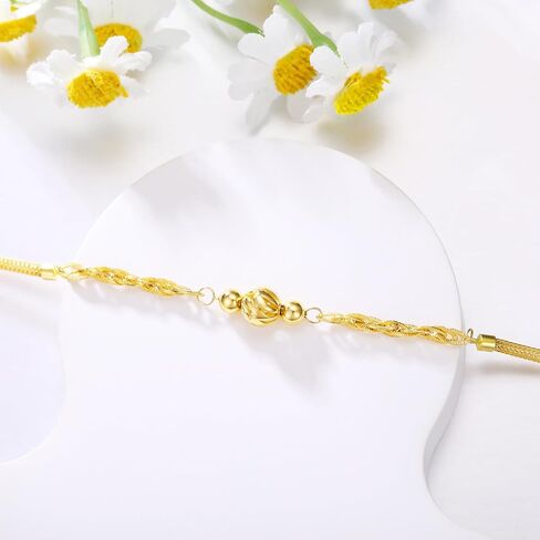 18K Gold Bracelets for Women, Dainty Yellow Gold Phoenix Tail chain Bead Ball bracelet, Durable Mesh Link Chain Design Women Gold Jewelry Gift 6"-8" in Saudi Arabia