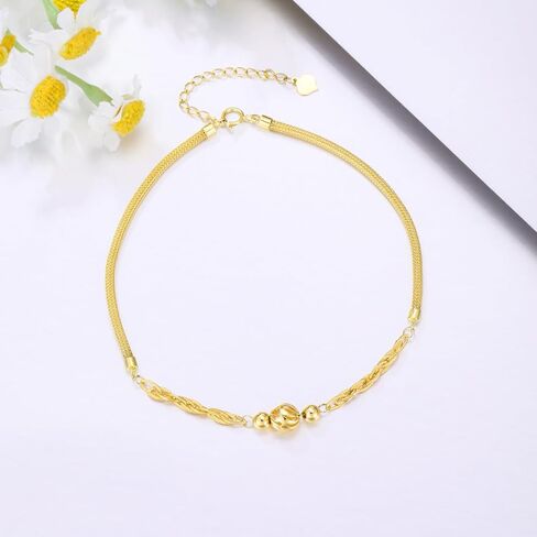 18K Gold Bracelets for Women, Dainty Yellow Gold Phoenix Tail chain Bead Ball bracelet, Durable Mesh Link Chain Design Women Gold Jewelry Gift 6"-8" in Saudi Arabia
