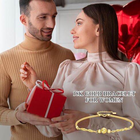 18K Gold Bracelets for Women, Dainty Yellow Gold Phoenix Tail chain Bead Ball bracelet, Durable Mesh Link Chain Design Women Gold Jewelry Gift 6"-8" in Saudi Arabia