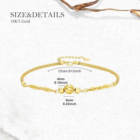 18K Gold Bracelets for Women, Dainty Yellow Gold Phoenix Tail chain Bead Ball bracelet, Durable Mesh Link Chain Design Women Gold Jewelry Gift 6"-8" in Saudi Arabia