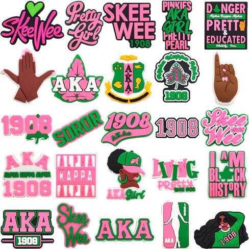 Pink Sorority Shoe Charms 25PCS Black Girl Magic Shoe Decoration Accessories Sandals Ornaments for Birthday present Party Favor, colour in Saudi Arabia