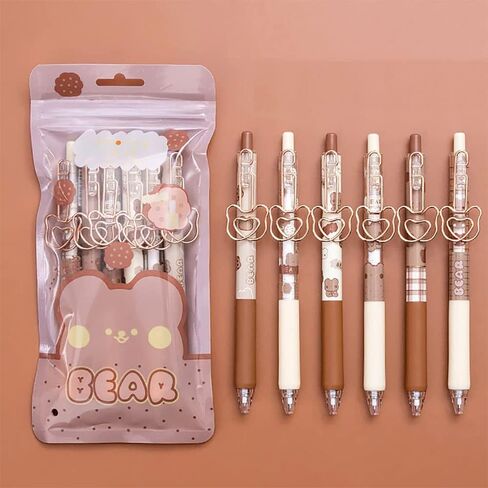 UIXJODO Cute Bear Pens, 6 Pcs, 0.5mm Black Ink, Smooth Writing, Retractable, Wax Protection, Classic Design in Saudi Arabia