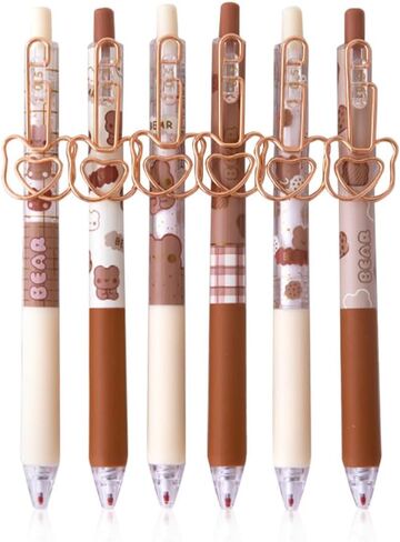 UIXJODO Cute Bear Pens, 6 Pcs, 0.5mm Black Ink, Smooth Writing, Retractable, Wax Protection, Classic Design in Saudi Arabia