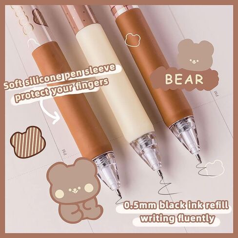 UIXJODO Cute Bear Pens, 6 Pcs, 0.5mm Black Ink, Smooth Writing, Retractable, Wax Protection, Classic Design in Saudi Arabia