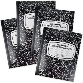4E's Novelty College Ruled Composition Notebooks 4 Pack - Hard Cover 100 Sheets 9.75" x 7.5" for Notetaking, Black Marble Bulk Compositon Book, Back to School Supplies For Students Boys Girls & College by 4E’s Novelty