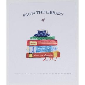 Bookplates with Jane Austen book stack. Set of 10. 3" H x 2 1/2" W