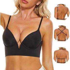 Low Back Bras for Women-Seamless Underwire Invisible Deep V Sexy Backless Bras-Backless Bra with Convertible Straps