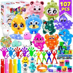 107Pcs Party Favors for Kids, Fidget Toy Pack Stocking Stuffers Birthday Gift Toys, Carnival Reward Prize Treasure Box Goodie Bag Stuffers Fillers for Kids 8-12