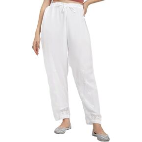 Ada Indian Hand Embroidered Chikankari White Viscose Georgette Palazzo Pant for Women A711178