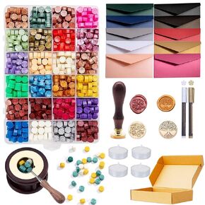 ZYNERY Sealing Wax Kits, 643pcs Wax Seal Beads with Gift Box, Wax Seal Stamp, Melting Furnace, Melting Spoon, Envelopes/Tealight Candles/Wax Stamp/Metallic Pen for Envelope Stam