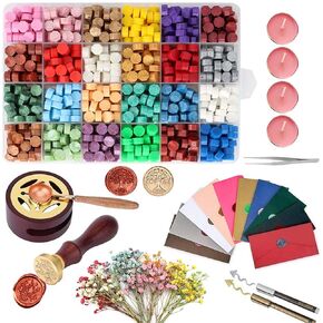 ZYNERY Sealing Wax Kits, 643pcs Wax Seal Beads with Gift Box, Wax Seal Stamp, Melting Furnace, Melting Spoon, Envelopes/Tealight Candles/Wax Stamp/Metallic Pen for Envelope Stam
