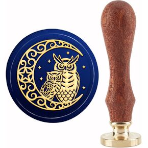 CRASPIRE البومة ختم الشمع ختم القمر نجوم خمر ختم الشمع طوابع الرجعية 30 مم رأس ختم النحاس القابل للإزالة مع مقبض خشبي لدعوات الزفاف عيد الهالوين عيد الشكر هدية التعبئة