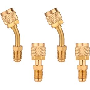 2pcs Straight Adapter & 2pcs Angled Adapter, R410A Adapter Mini Split Adapter 5/16" Female to 1/4" Male Flare Charging Vacuum Port HVAC Adapter Recharge System for Air Conditioner Refrigerant