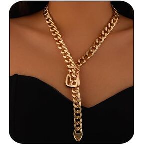 Chunky Gold Necklace for Women Belt Choker Necklace Trendy Cuban Link Chain Necklace Gold Statement Necklace Vintage Heavy Metal Thick Chain Necklace Punk Hip Hop Necklace for Women Men