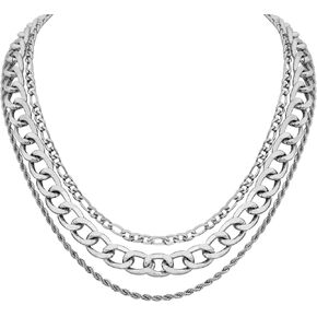 Sacina Goth Silver-tone Layered Choker Necklace, Chunky Silver-tone Necklace, Chunky Chain Necklace, Punk Necklace, Grunge Necklace, Emo Necklace, Christmas Jewelry Gift for Women