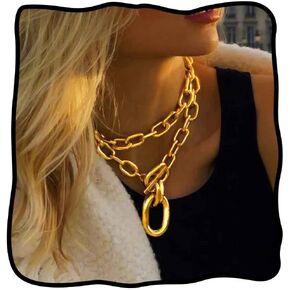 TWINKLEDE Layered Necklaces for Women Gold Choker Buckle Pendant Chunky Chain Stackable Necklace Set of 2