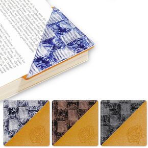 Leather Bookmark for Reading Lovers, 4 Pcs Corner Page Book Marks Gift for Birthday, Vintage Design Book Markers Gifts for Women,Girls,Kids, Teachers and Students(Flower)
