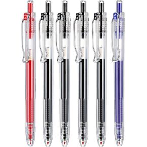 Gel Pens Fine Point Super Long Lasting 6 pack Retractable Gel Ink Roller ball Journal Pens 0.5mm Smooth Writing Large Capacity 4 Black 1Blue 1Red