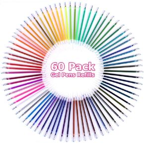 Gel Ink Pen Refills, Soucolor 60 Pack Rollerball Gel Ink Pen Refills Bulk Set, 0.5mm Fine Point for Writing Journaling Taking Notes School Office Home