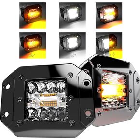 ASLONG 2PCS 5Inch LED Flush Mount Pods 6 Modes Amber/White Flasing Strobe Fog Lights Offroad Backup Light Reverse Light Grill Mount Light with Switch Wiring Harness for Trucks Polaris Boats Pickup ATV