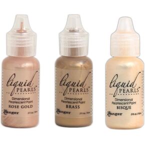 Ranger Ink Liquid Pearls Dimensional Pearlescent Paint, Rose Gold, Brass, Bisque, 3 Bottles