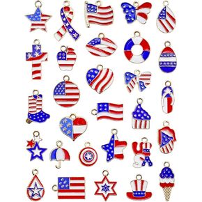 JIALEEY 29PCS Independence Day Charms, Patriotic Charms 4th of July Charms Red White Blue Charm American Flag Charms for Bracelets Necklaces Jewelry Making, 29 Styles