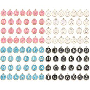 Alphabet Letter Charms,Initial A-Z Alphabet Round Double-side Enamel Letters Charm Pendant Bead for DIY Personalized Jewelry Making Findings(4 sets/104pcs)