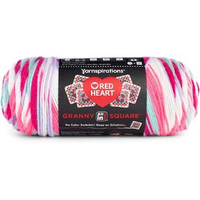 Red Heart All in One Granny Square-Soft White - Pink Punch