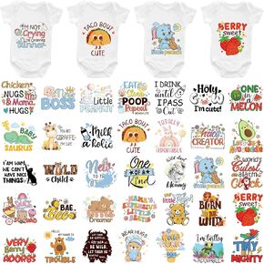 Baby Iron on Transfers, 36 PCS Onesie Decorating Kit Baby Shower, Cute Animal Heat Transfer Stickers, Gender Reveal Patch, Iron on Decals for T Shirts Hoodie Bibs Bodysuit Clothing DIY Crafts